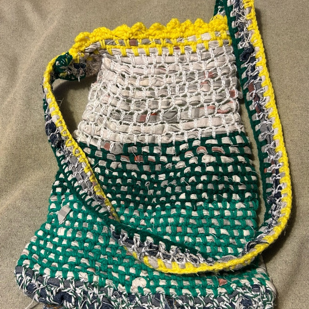 Handcrafted Green and Yellow Crochet Bag